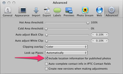 Aperture Advanced Options