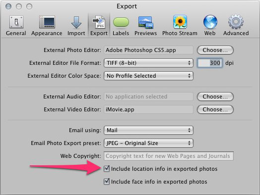 Aperture Export Preferences